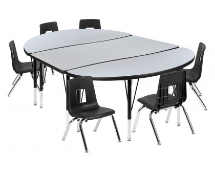 BLNK Emmy Oval Thermal Laminate Wave Flexible Activity Table Set with Chairs - Gray, 76"L, with 14" Student Stack Chairs