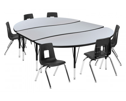 BLNK Emmy Oval Thermal Laminate Wave Flexible Activity Table Set with Chairs - Gray, 86"L, with 14" Student Stack Chairs