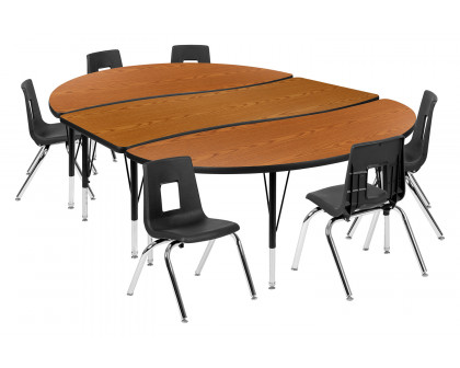 BLNK™ Emmy Oval Thermal Laminate Wave Flexible Activity Table Set with Chairs - Oak, 86"L, with 14" Student Stack Chairs