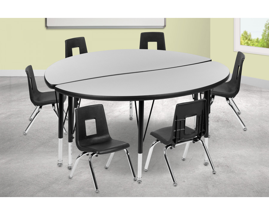 BLNK Emmy Circle Thermal Laminate Wave Flexible Activity Table Set - Gray, 47.5"D, with 14" Student Stack Chairs