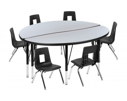 BLNK Emmy Circle Thermal Laminate Wave Flexible Activity Table Set - Gray, 47.5"D, with 14" Student Stack Chairs