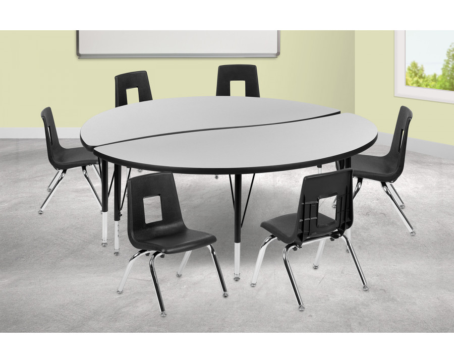 BLNK Emmy Circle Thermal Laminate Wave Flexible Activity Table Set - Gray, 60"D, with 14" Student Stack Chairs