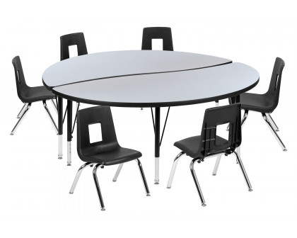 BLNK Emmy Circle Thermal Laminate Wave Flexible Activity Table Set - Gray, 60"D, with 14" Student Stack Chairs