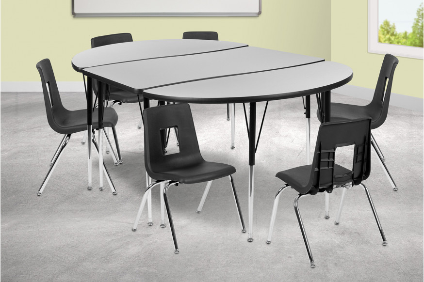 BLNK™ Emmy Oval Thermal Laminate Wave Flexible Activity Table Set with Chairs - Gray, 76"L, with 16" Student Stack Chairs