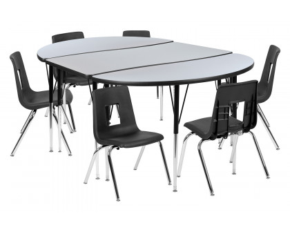 BLNK™ Emmy Oval Thermal Laminate Wave Flexible Activity Table Set with Chairs - Gray, 76"L, with 16" Student Stack Chairs