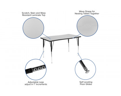 BLNK™ Emmy Oval Thermal Laminate Wave Flexible Activity Table Set with Chairs - Gray, 76"L, with 16" Student Stack Chairs