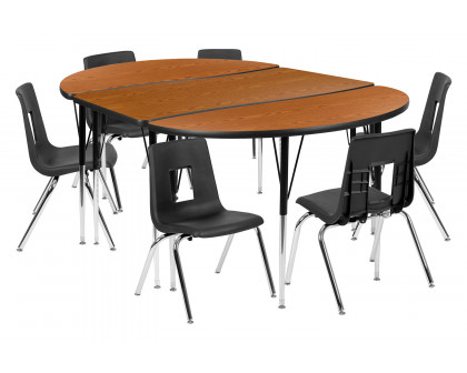 BLNK Emmy Oval Thermal Laminate Wave Flexible Activity Table Set with Chairs - Oak, 76"L, with 16" Student Stack Chairs