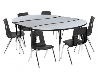 BLNK™ Emmy Oval Thermal Laminate Wave Flexible Activity Table Set with Chairs - Gray, 86"L, with 16" Student Stack Chairs