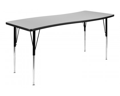 BLNK™ Emmy Oval Thermal Laminate Wave Flexible Activity Table Set with Chairs - Gray, 86"L, with 16" Student Stack Chairs