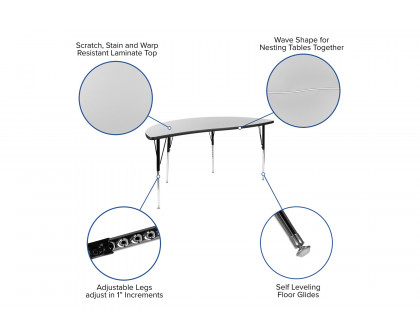 BLNK™ Emmy Oval Thermal Laminate Wave Flexible Activity Table Set with Chairs - Gray, 86"L, with 16" Student Stack Chairs