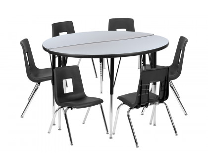 BLNK Emmy Circle Thermal Laminate Wave Flexible Activity Table Set - Gray, 47.5"D, with 16" Student Stack Chairs