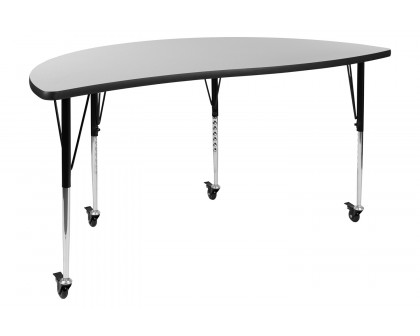 BLNK™ Emmy Mobile Circle Thermal Laminate Wave Flexible Activity Table Set - Gray, 60"D, with 16" Student Stack Chairs