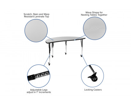 BLNK™ Emmy Mobile Circle Thermal Laminate Wave Flexible Activity Table Set - Gray, 60"D, with 16" Student Stack Chairs