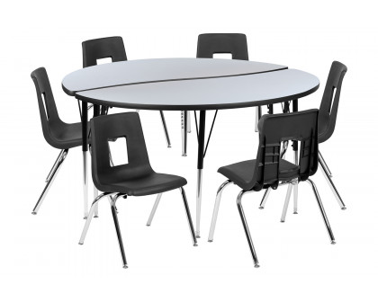 BLNK Emmy Circle Thermal Laminate Wave Flexible Activity Table Set - Gray, 60"D, with 16" Student Stack Chairs