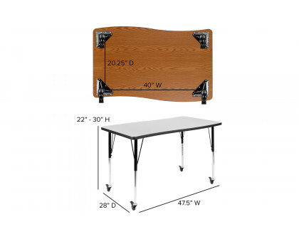 BLNK™ Emmy Mobile Oval Thermal Laminate Wave Flexible Activity Table Set - Gray, 76"L, with 18" Student Stack Chairs