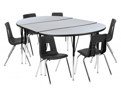 BLNK Emmy Oval Thermal Laminate Wave Flexible Activity Table Set with Chairs - Gray, 76"L, with 18" Student Stack Chairs