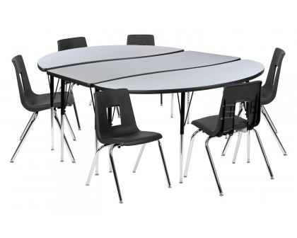 BLNK Emmy Oval Thermal Laminate Wave Flexible Activity Table Set with Chairs - Gray, 86"L, with 18" Student Stack Chairs