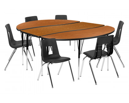 BLNK™ Emmy Oval Thermal Laminate Wave Flexible Activity Table Set with Chairs - Oak, 86"L, with 18" Student Stack Chairs