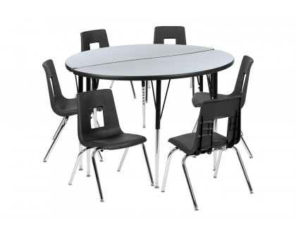 BLNK™ Emmy Circle Thermal Laminate Wave Flexible Activity Table Set - Gray, 47.5"D, with 18" Student Stack Chairs