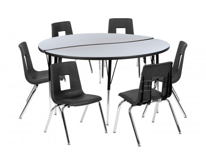 BLNK Emmy Circle Thermal Laminate Wave Flexible Activity Table Set - Gray, 60"D, with 18" Student Stack Chairs