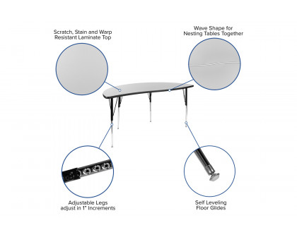 BLNK Emmy Circle Thermal Laminate Wave Flexible Activity Table Set - Gray, 60"D, with 18" Student Stack Chairs