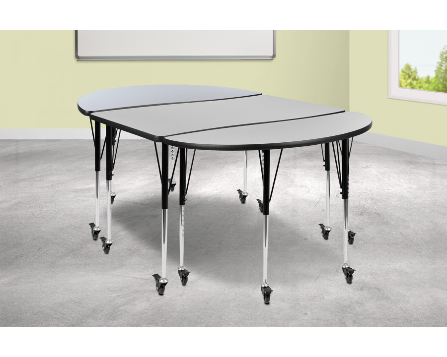 BLNK Emmy Mobile Oval Thermal Laminate Wave Flexible Activity Table Set 3 Piece - Gray, 76"L, with Standard Height Adjustable Legs