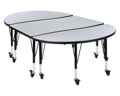 BLNK™ Emmy Mobile Oval Thermal Laminate Wave Flexible Activity Table Set 3 Piece - Gray, 76"L, with Short Height Adjustable Legs