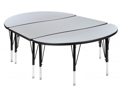 BLNK Emmy Oval Thermal Laminate Wave Flexible Activity Table Set 2 Piece - Gray, 76"L, with Short Height Adjustable Legs