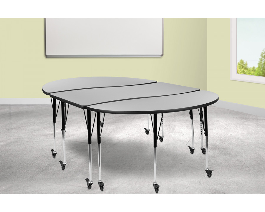 BLNK Emmy Mobile Oval Thermal Laminate Wave Flexible Activity Table Set 3 Piece - Gray, 86"L, with Standard Height Adjustable Legs