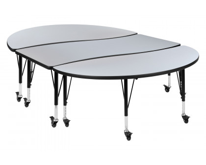 BLNK Emmy Mobile Oval Thermal Laminate Wave Flexible Activity Table Set 3 Piece - Gray, 86"L, with Short Height Adjustable Legs