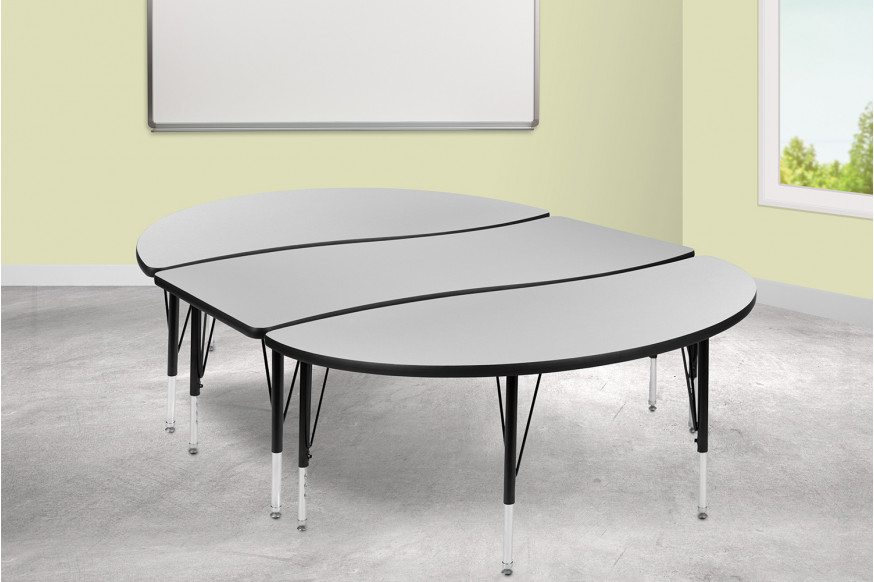 BLNK™ Emmy Oval Thermal Laminate Wave Flexible Activity Table Set 2 Piece - Gray, 86"L, with Short Height Adjustable Legs