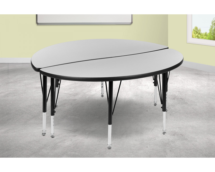 BLNK Emmy Circle Thermal Laminate Wave Flexible Activity Table Set 2 Piece - Gray, 47.5"D, with Short Height Adjustable Legs