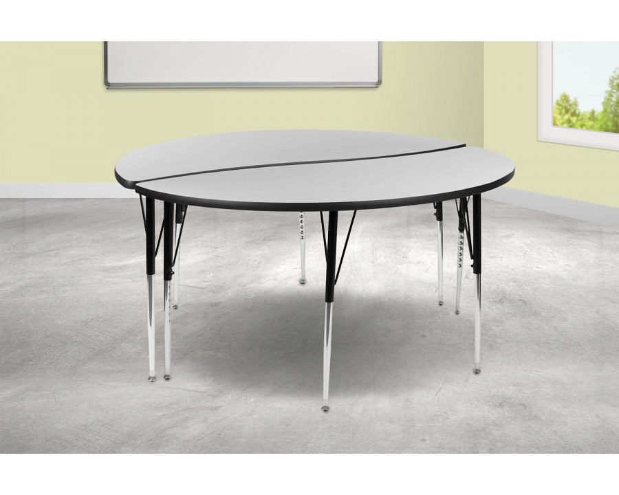 BLNK Emmy Circle Thermal Laminate Wave Flexible Activity Table Set 2 Piece - Gray, 60"D, with Standard Height Adjustable Legs