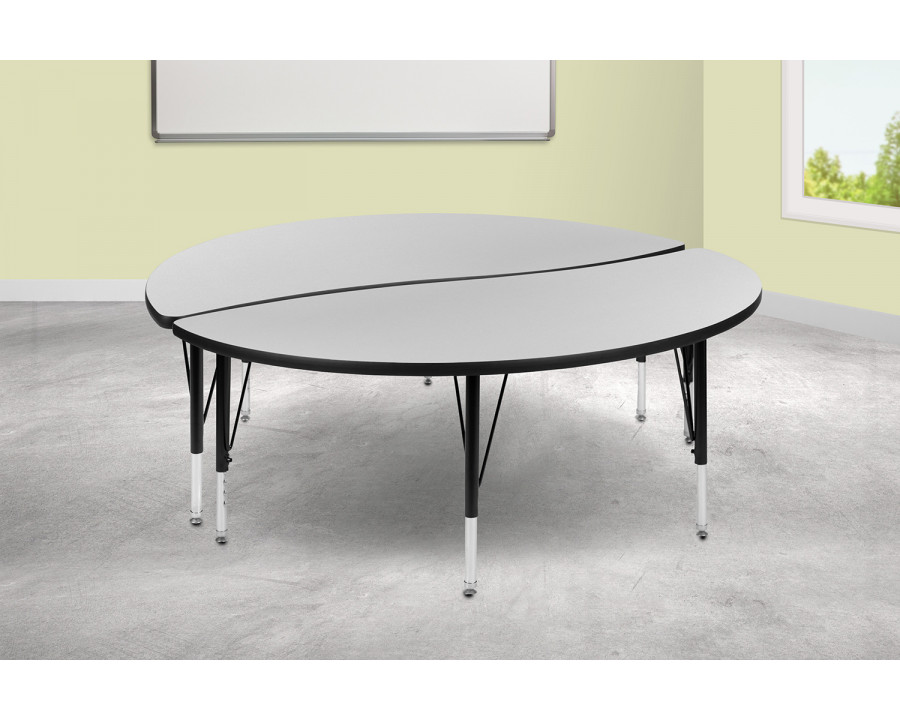 BLNK Emmy Circle Thermal Laminate Wave Flexible Activity Table Set 2 Piece - Gray, 60"D, with Short Height Adjustable Legs