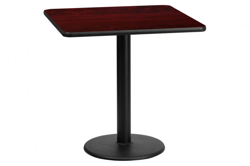 BLNK™ Square Table with 18'' Round Base - Mahogany, 24"W