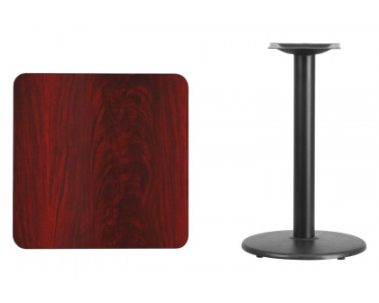 BLNK™ Square Table with 18'' Round Base - Mahogany, 24"W