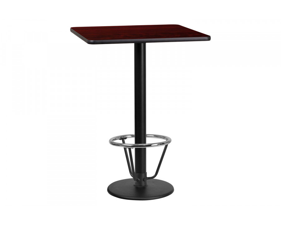 BLNK Square Bar Height Table with 18'' Round Base - Mahogany, 24"W, with Foot Ring