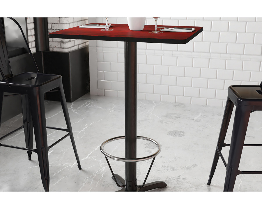 BLNK Rectangular Bar Height Table with 22'' x 22'' Base - Mahogany, 24"W x 30"L, with Foot Ring