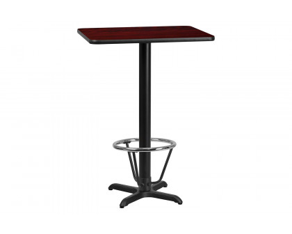 BLNK Rectangular Bar Height Table with 22'' x 22'' Base - Mahogany, 24"W x 30"L, with Foot Ring