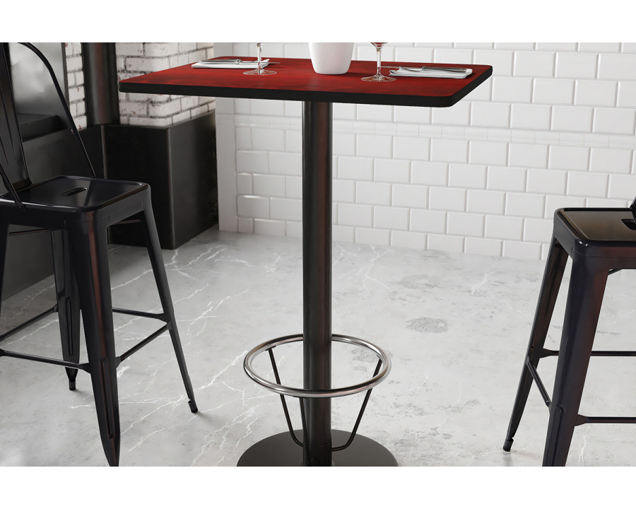 BLNK Rectangular Bar Height Table with 18'' Round Base - Mahogany, 24"W x 30"L, with Foot Ring