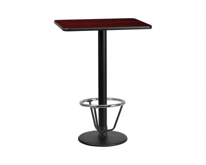 BLNK Rectangular Bar Height Table with 18'' Round Base - Mahogany, 24"W x 30"L, with Foot Ring