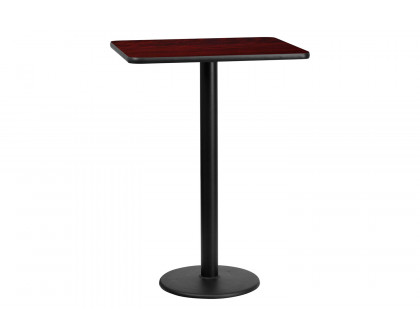 BLNK Rectangular Bar Height Table with 18'' Round Base - Mahogany, 24"W x 30"L