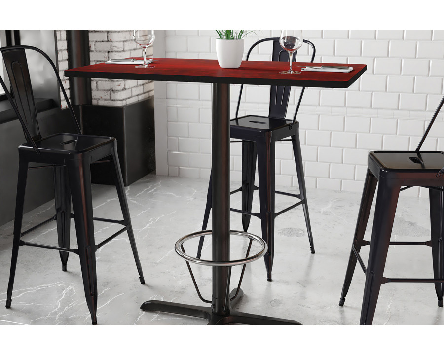 BLNK Rectangular Bar Height Table with 23.5'' x 29.5'' Base - Mahogany, 24"W x 42"L, with Foot Ring