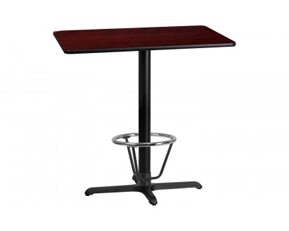 BLNK Rectangular Bar Height Table with 23.5'' x 29.5'' Base - Mahogany, 24"W x 42"L, with Foot Ring