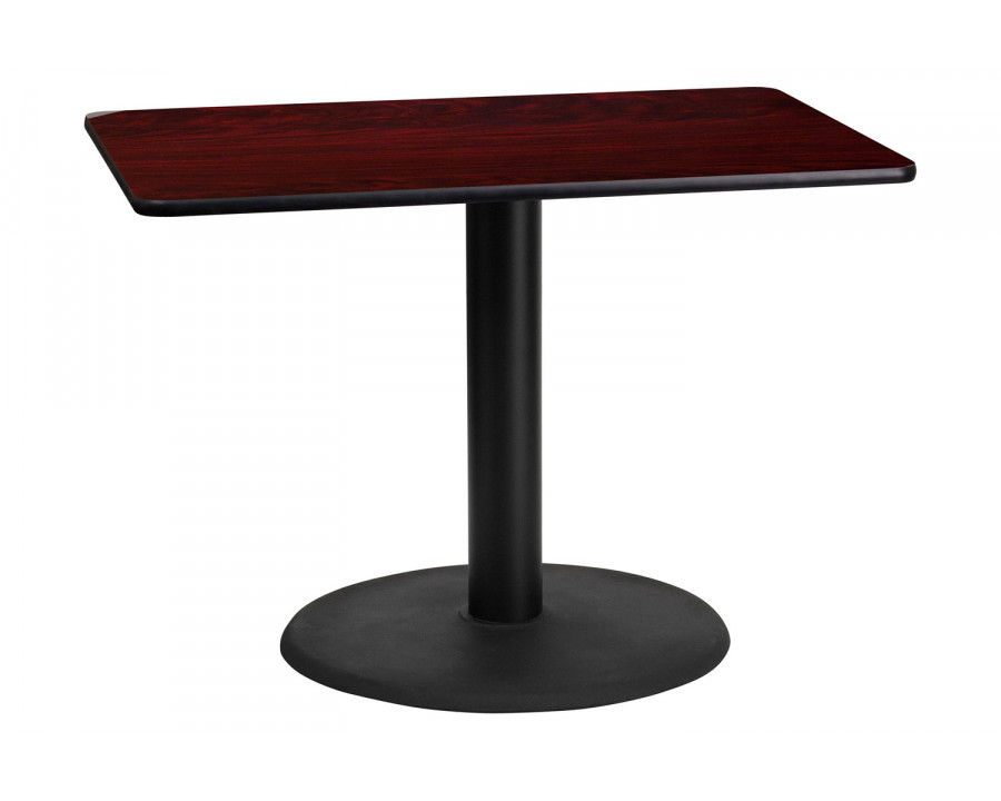 BLNK Rectangular Table with 24'' Round Base - Mahogany, 24"W x 42"L