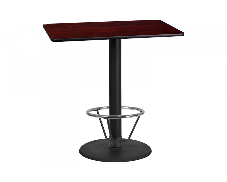 BLNK Rectangular Bar Height Table with 24'' Round Base - Mahogany, 24"W x 42"L, with Foot Ring