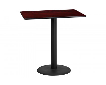 BLNK Rectangular Bar Height Table with 24'' Round Base - Mahogany, 24"W x 42"L