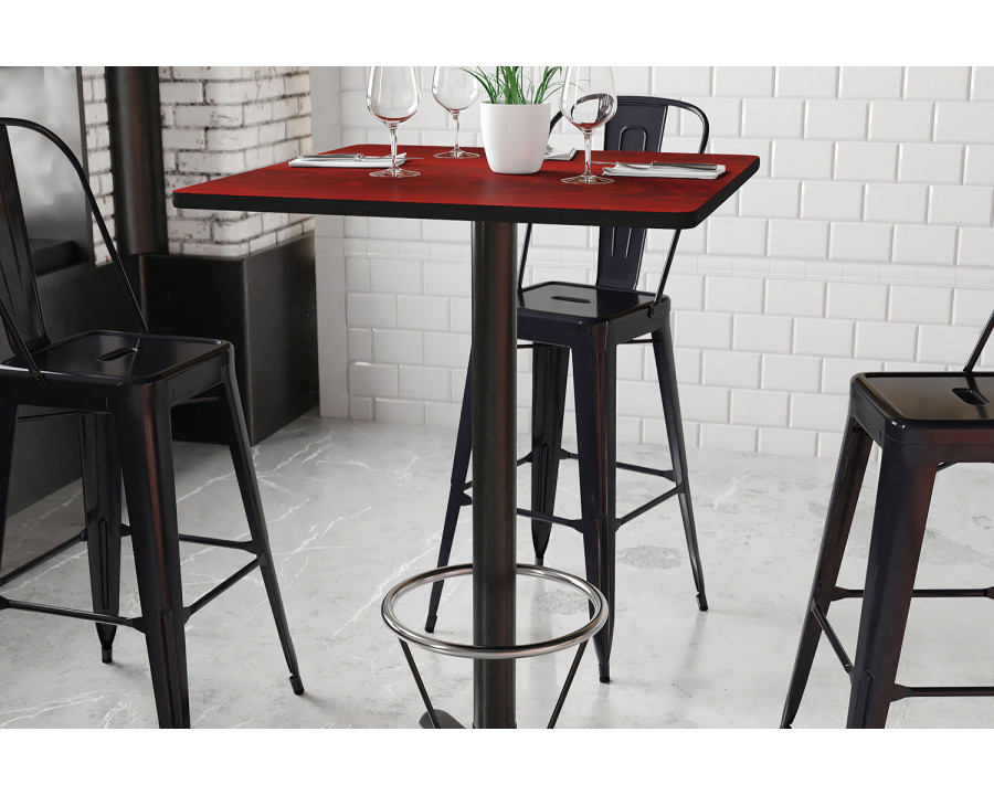 BLNK Square Bar Height Table with 22'' x 22'' Base - Mahogany, 30"W, with Foot Ring