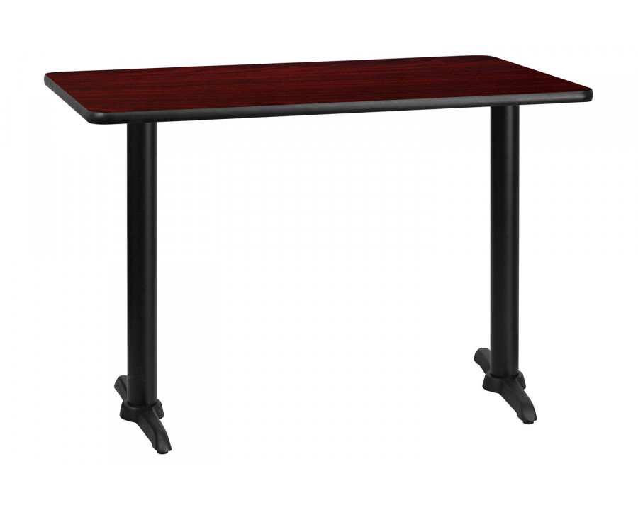 BLNK Rectangular Table with 5'' x 22'' Bases - Mahogany, 30"W x 42"L