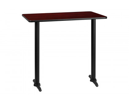 BLNK Rectangular Bar Height Table with 5'' x 22'' Bases - Mahogany, 30"W x 42"L